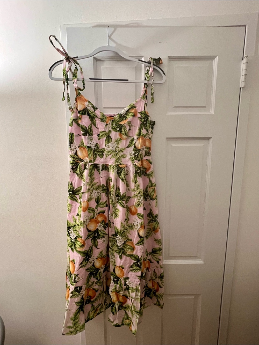 Aqua Pink Citrus Print Tie-Strap Romper